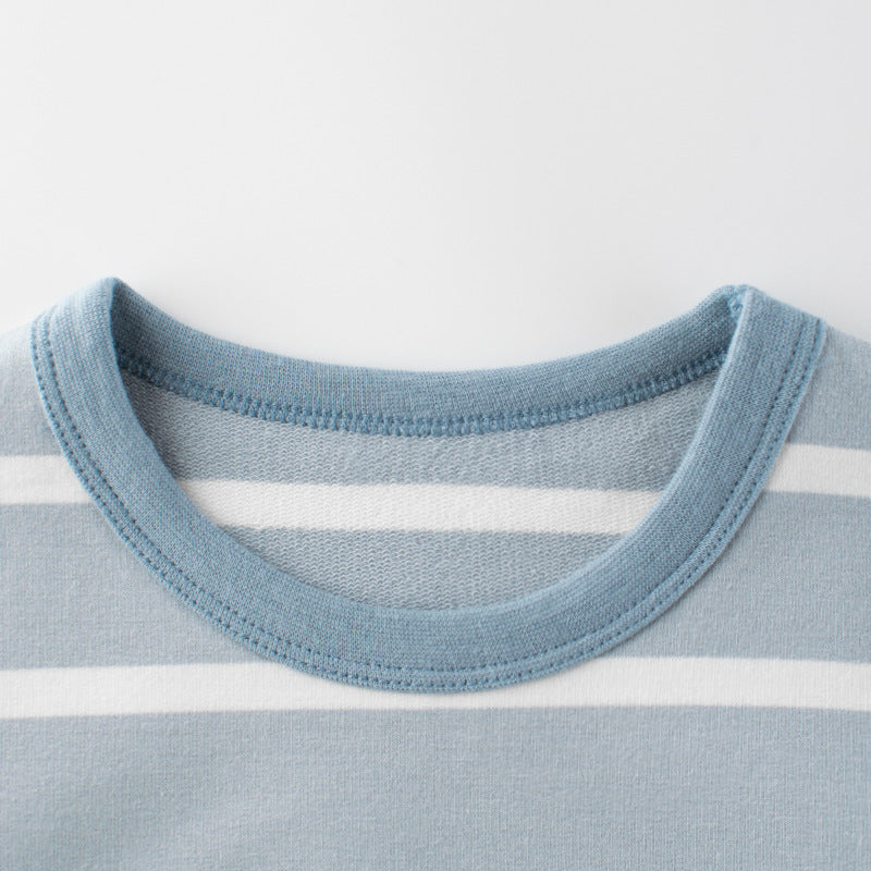 Baby Blue Striped Pattern Long Sleeve Soft Cotton Shirt for kids, showcasing a stylish design and soft fabric.