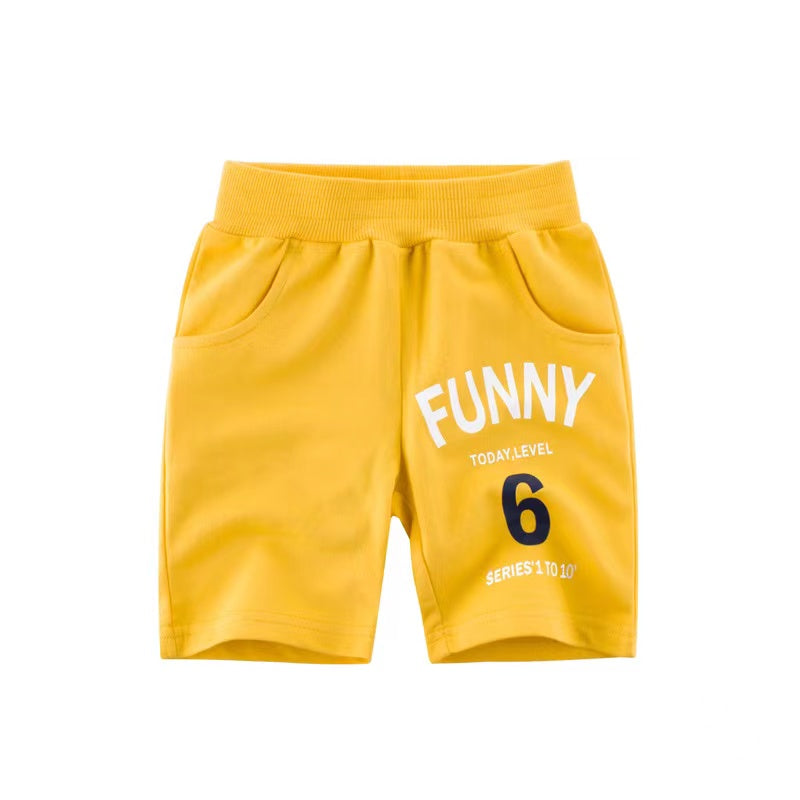 Baby boy casual pants featuring a colorful alphabet pattern, perfect for summer wear.