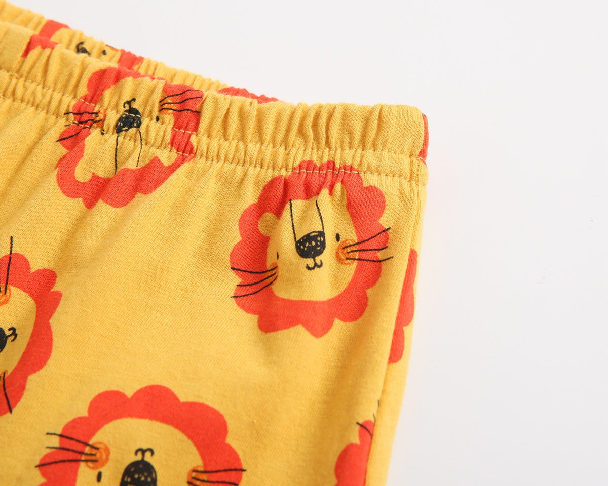 Baby boy and girl sleeveless top combo shorts set featuring a vibrant tiger print design in yellow, perfect for summer wear.