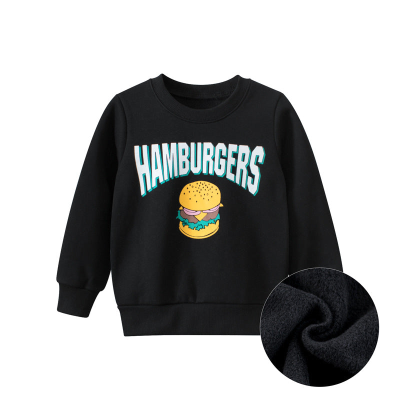 A stylish Baby Boy and Girl sweatshirt featuring a vibrant hamburger print pattern, made from high-quality cotton, perfect for kids.