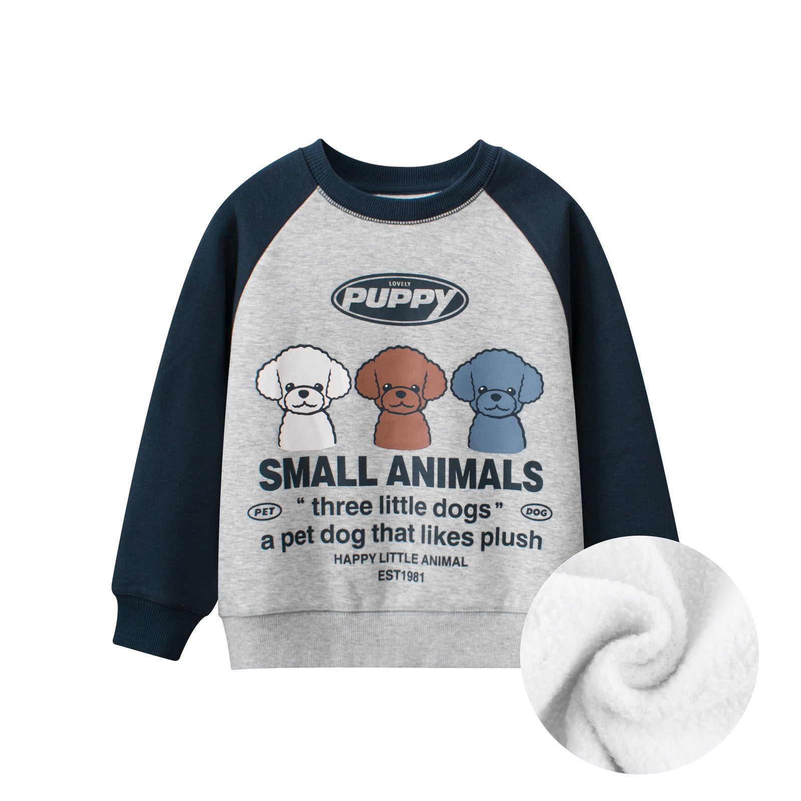 Baby Boy Kids Puppy Dogs Cartoon Crew Neck Long Sleeve Fleece Pullover in grey, featuring a playful puppy design.