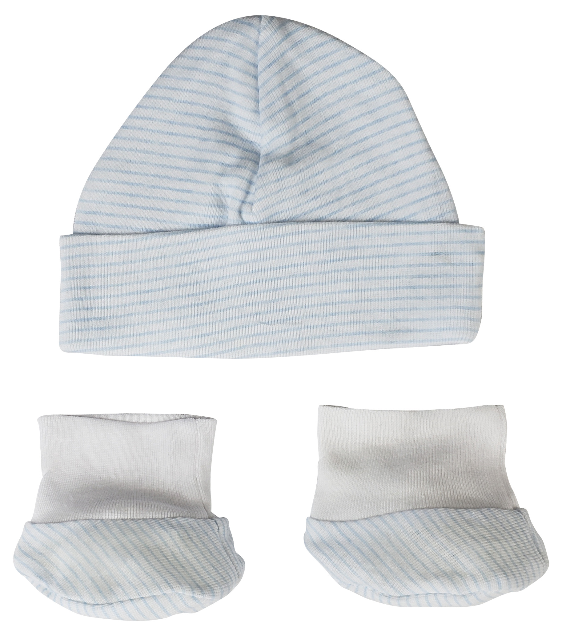 A soft and cozy baby cap and bootie set made from 100% cotton, perfect for keeping infants warm.