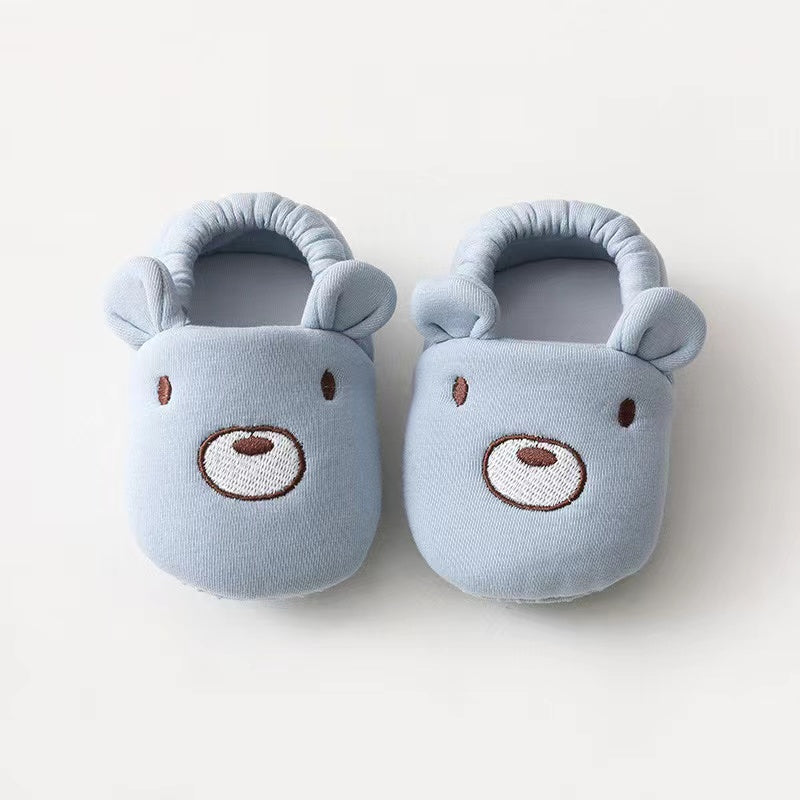 Baby Cartoon Animal Embroidered Toddle Shoes in various colors with soft cotton filling, featuring playful animal graphics.