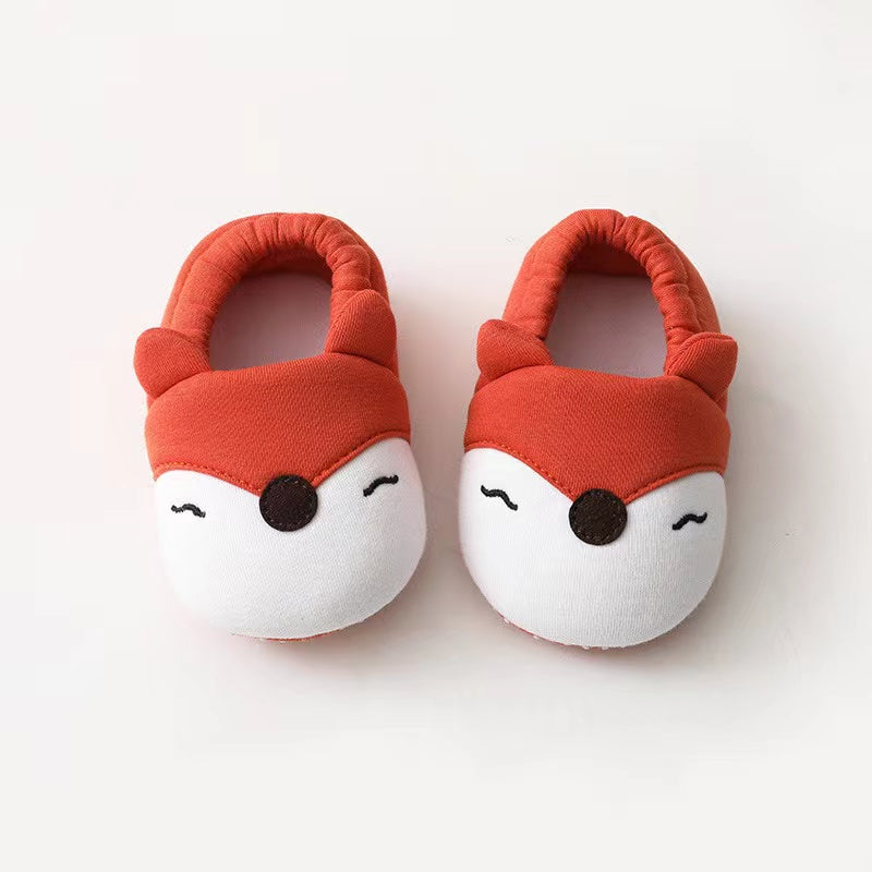 Baby Cartoon Animal Embroidered Toddle Shoes in various colors with soft cotton filling, featuring playful animal graphics.