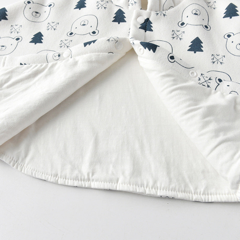 A cozy Baby Cartoon Bear Print Pattern Thickened Cape Cute Shawl in white, featuring a playful cartoon bear design, perfect for babies.