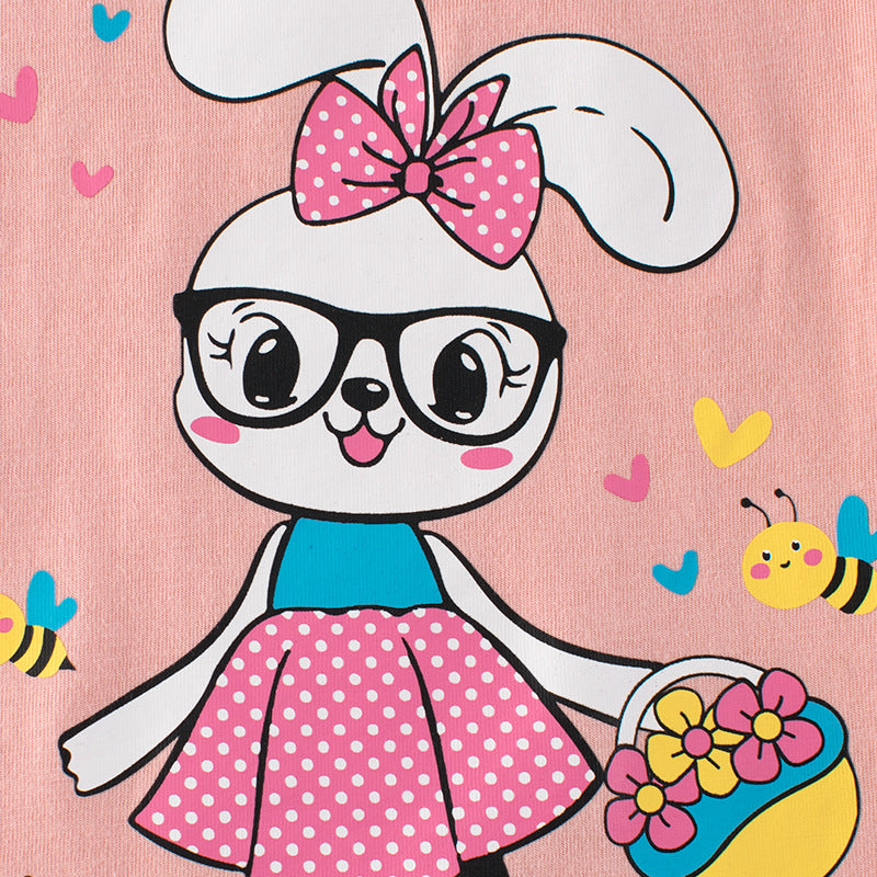 Baby Cartoon Print Pattern Sleeveless O-Neck Vest in pink with cute cartoon designs, perfect for summer wear.