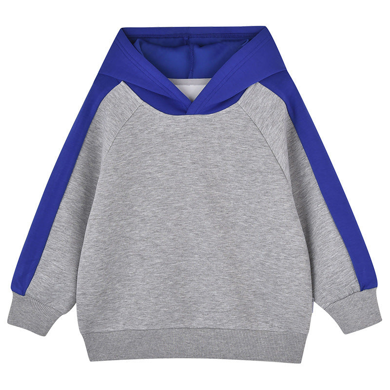 A colorful baby pullover hoodie in white, red, and grey, designed for comfort and style, perfect for adventurous toddlers.