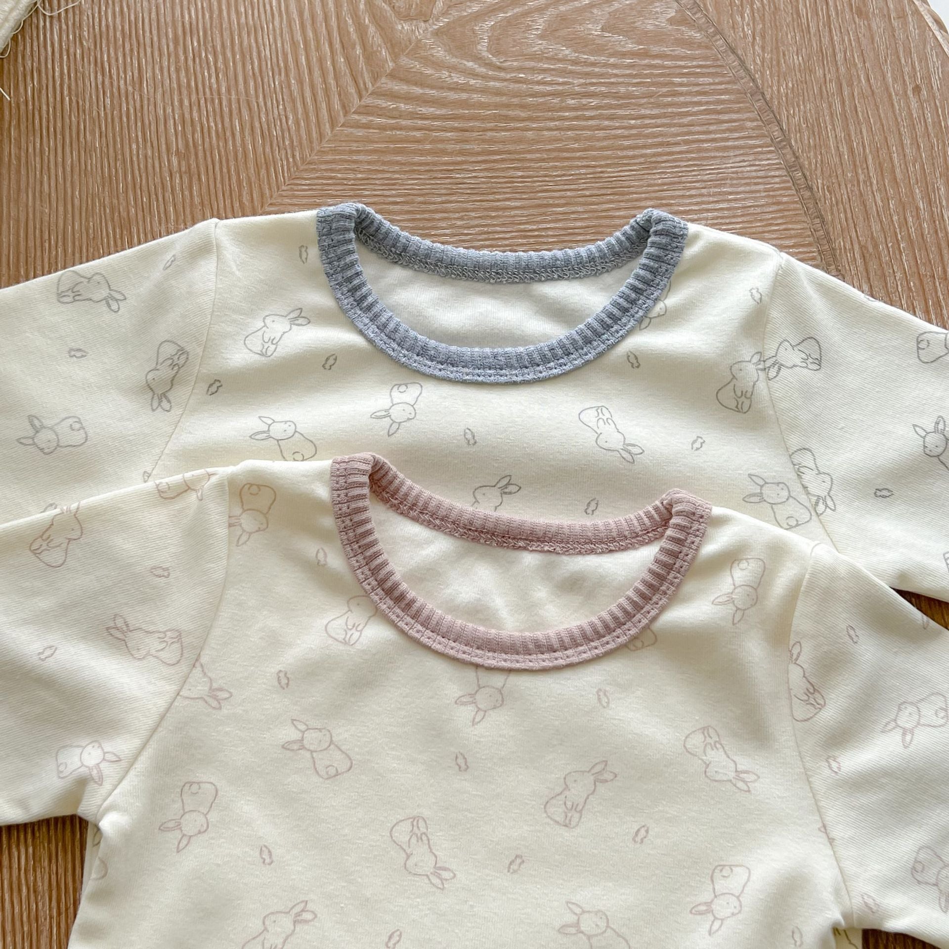 Baby Cute Bunny Graphic Long Sleeves Soft Cotton Bodysuit in pink with matching hat, featuring a playful bunny design.