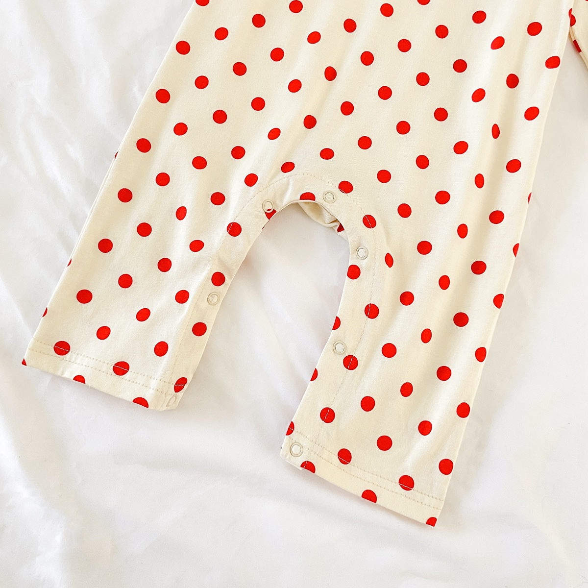 Baby Dot And Bear Pattern Long Sleeve Soft Cotton Jumpsuit in black and red, featuring playful polka dots and bear designs, perfect for infants.