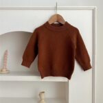 Baby Girl Solid Knitting Sweater in Pink, Beige, Apricot, and Coffee colors, featuring a round collar design.