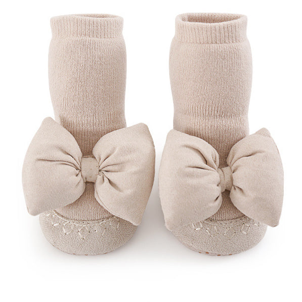 Baby Girl Big Bows Design Non-Slip Mid Tube Shoes in white, pink, beige, and brown colors, showcasing a stylish and comfortable design.