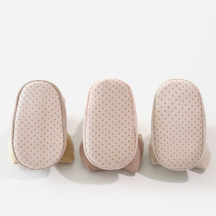 Baby Girl Big Bows Design Non-Slip Mid Tube Shoes in white, pink, beige, and brown colors, showcasing a stylish and comfortable design.