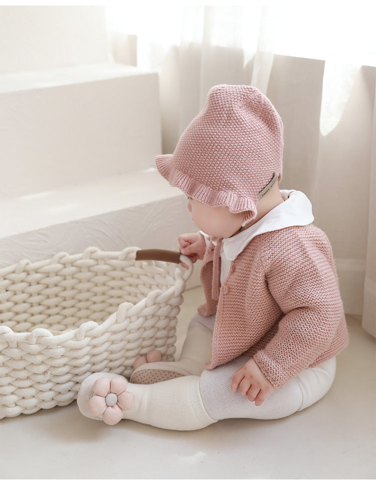 Baby Girl Big Flower Design Non-Slip Mid Tube Shoes in pink, khaki, and beige with floral pattern.