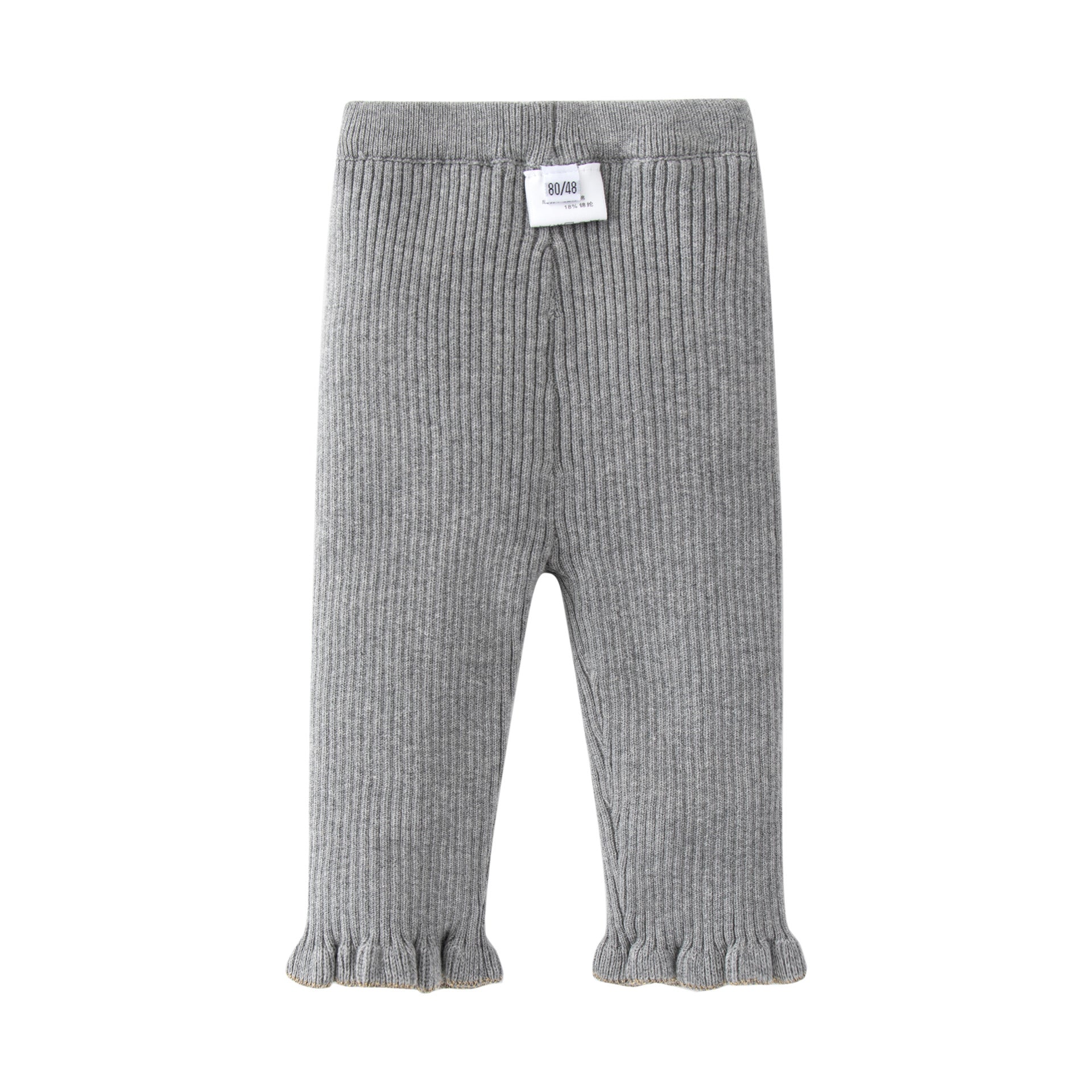 Baby girl comfy pants with bow tie patch design in white and grey colors, made from soft cotton material.