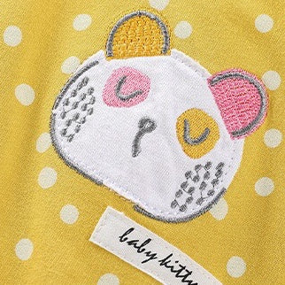 Baby Girl Car Patched & Dot Graphic Long Hoodie Combo Leggings set in pink and yellow, featuring playful car patches and polka dot patterns.