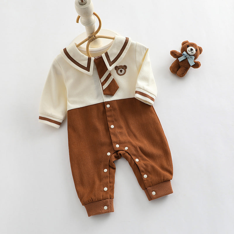 Baby Girl Cartoon Bear Embroidered Pattern College Style Kids outfit in apricot color, featuring a cute bear design and made from soft cotton.