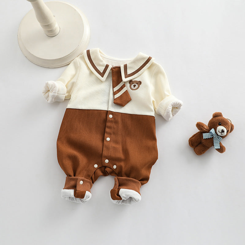 Baby Girl Cartoon Bear Embroidered Pattern College Style Kids outfit in apricot color, featuring a cute bear design and made from soft cotton.