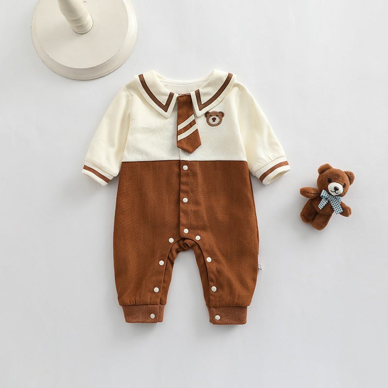 Baby Girl Cartoon Bear Embroidered Pattern College Style Kids outfit in apricot color, featuring a cute bear design and made from soft cotton.