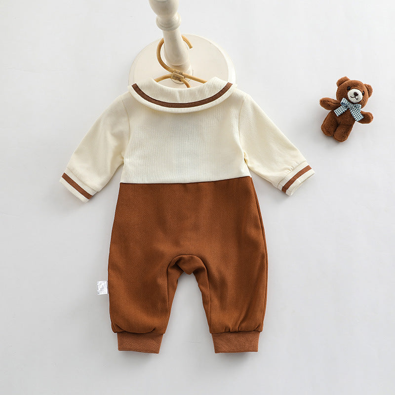 Baby Girl Cartoon Bear Embroidered Pattern College Style Kids outfit in apricot color, featuring a cute bear design and made from soft cotton.