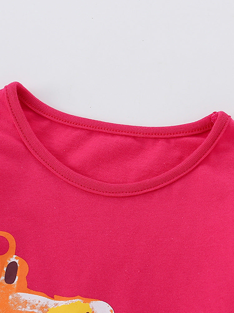 Baby girl cotton top shirt featuring a colorful cartoon print in pink and orange, perfect for casual wear.