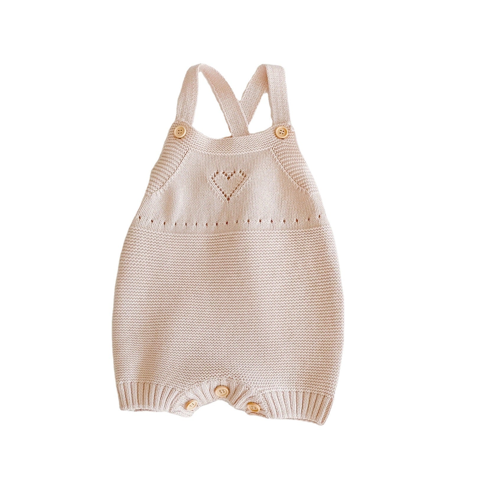 Baby girl sleeveless jumpsuit in solid pink with hollow carved heart graphic, made from 100% cotton for comfort.