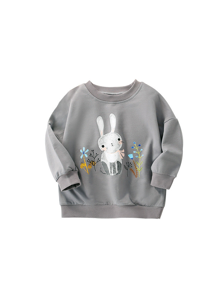 Baby girl outfit featuring cartoon print in soft cotton, available in various colors for autumn and winter.