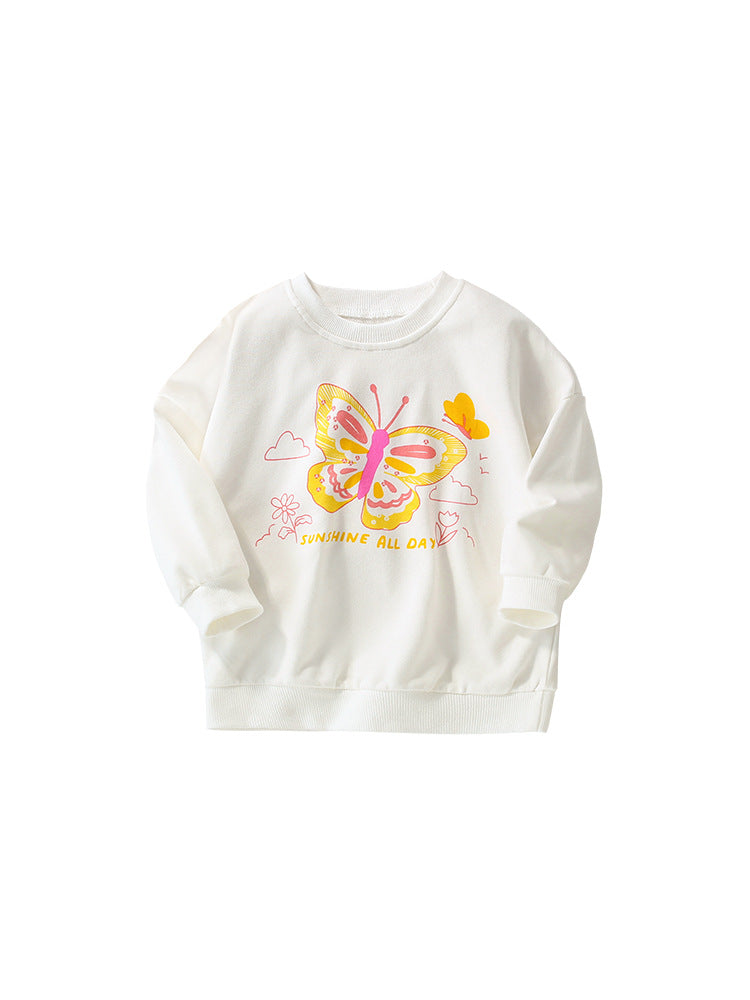 Baby girl outfit featuring cartoon print in soft cotton, available in various colors for autumn and winter.