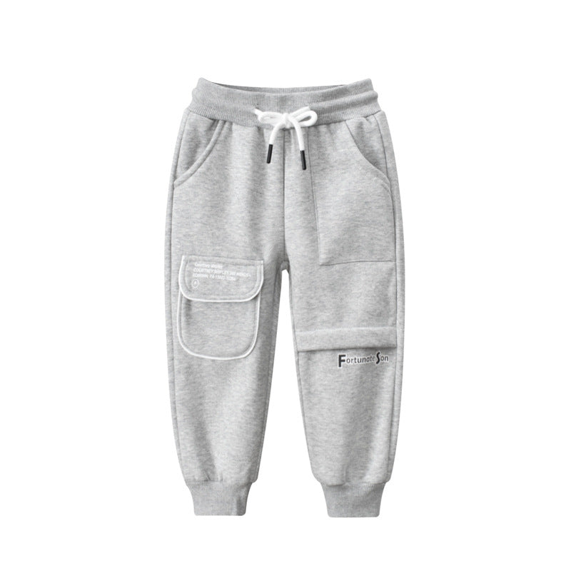 Baby girl fleece trousers in black and grey with 'Baby Girl' graphic, perfect for cozy wear.