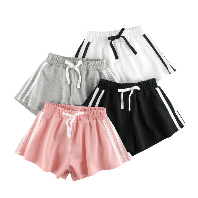 Baby girl solid color casual shorts with drawstring design in various colors, perfect for summer wear.