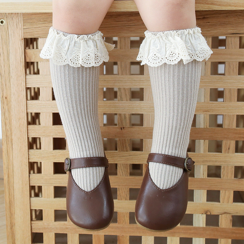 Baby Girl Solid Color Mesh Patched Design Princess Socks in various colors with breathable mesh and playful patches.