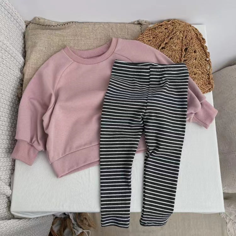 Baby Girl Striped Pattern Elastic Tight Knit Pants in white and black, featuring a soft knit fabric and elastic waistband.