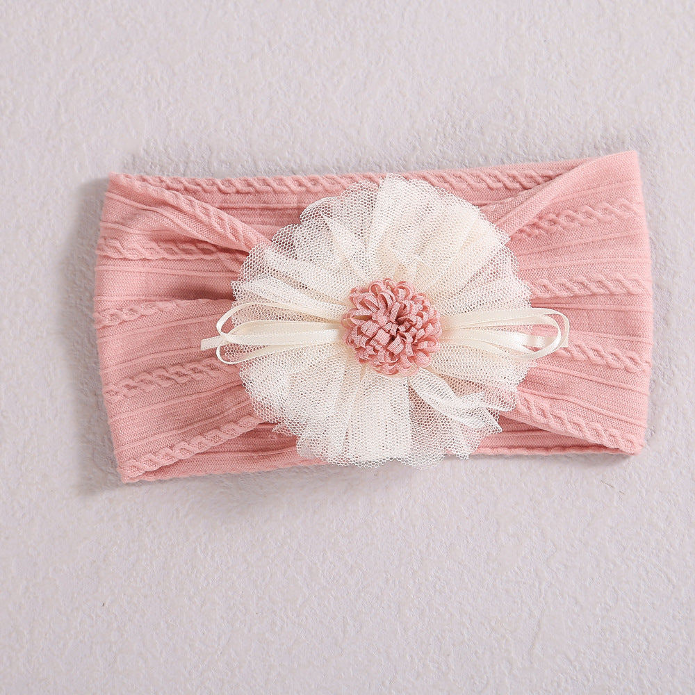 Baby Lace Floral Elastic Cotton Headband in various colors with floral lace design, perfect for baby girls.