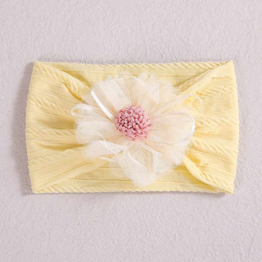 Baby Lace Floral Elastic Cotton Headband in various colors with floral lace design, perfect for baby girls.