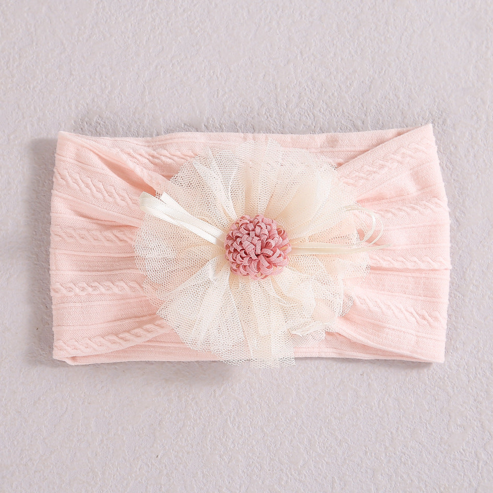 Baby Lace Floral Elastic Cotton Headband in various colors with floral lace design, perfect for baby girls.