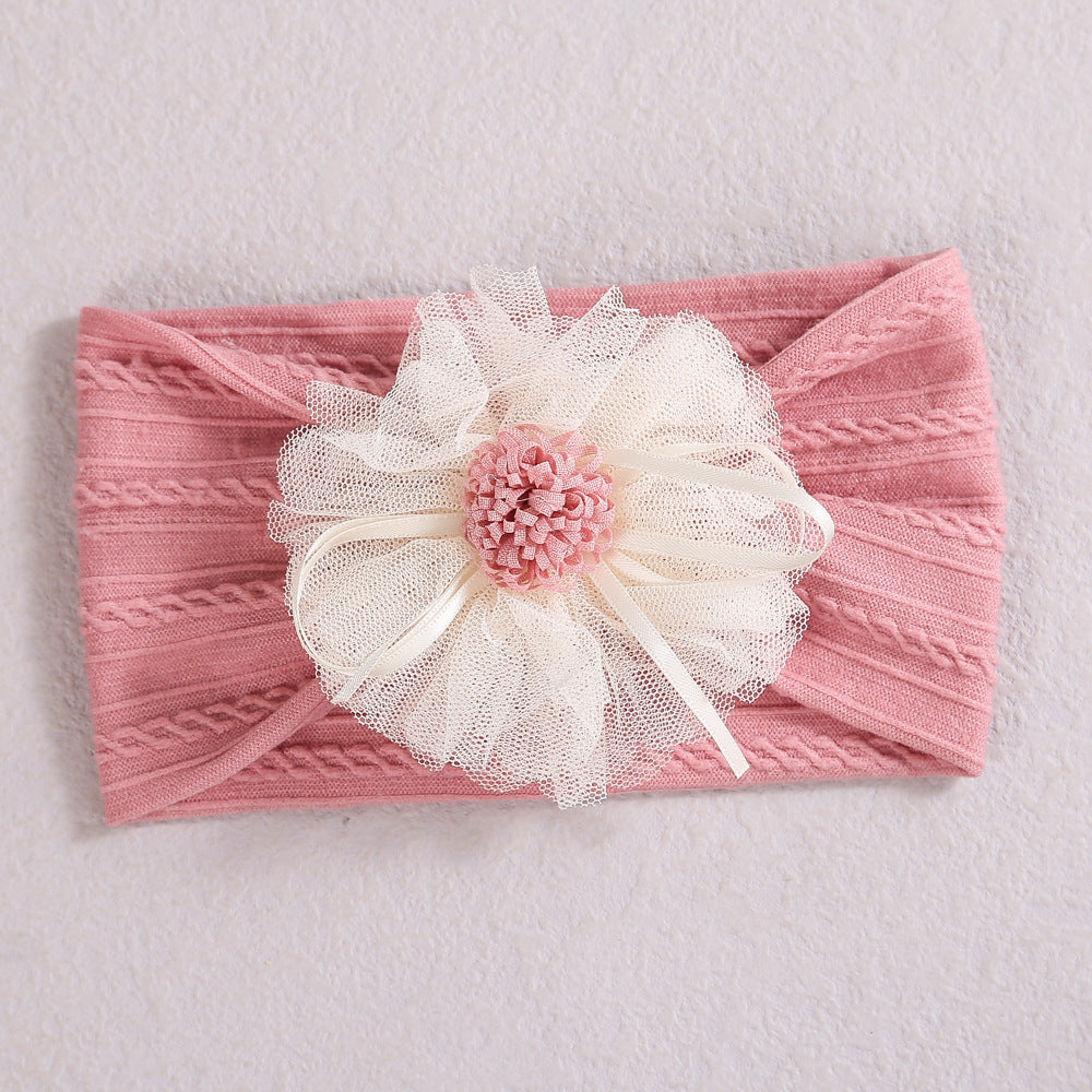 Baby Lace Floral Elastic Cotton Headband in various colors with floral lace design, perfect for baby girls.