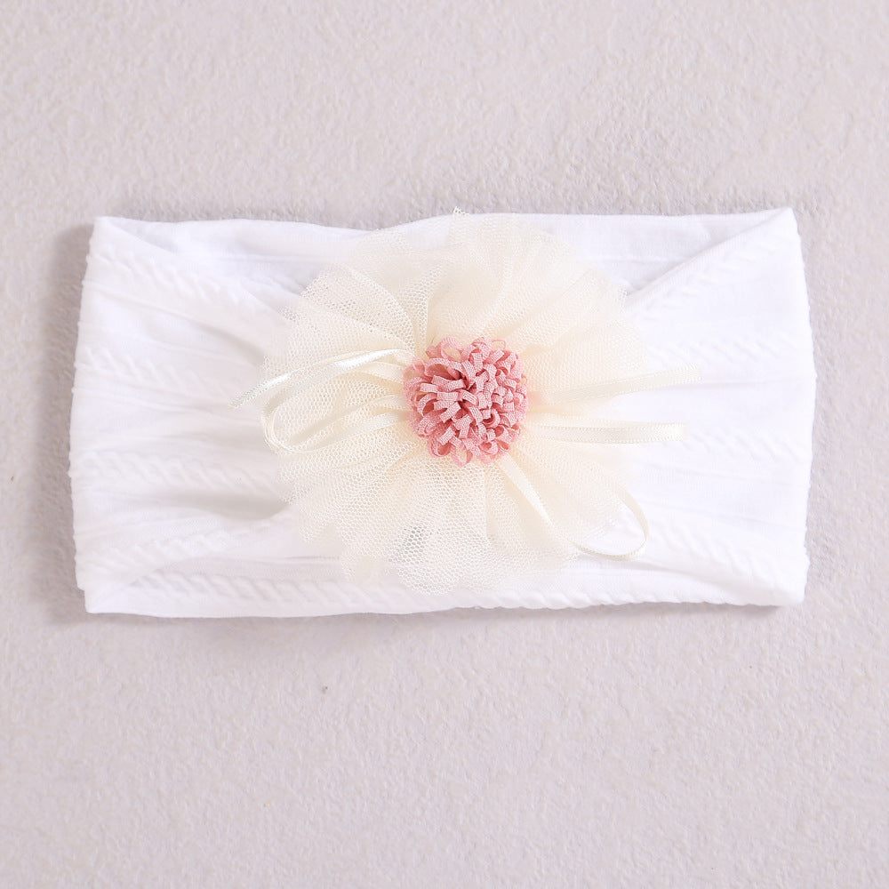 Baby Lace Floral Elastic Cotton Headband in various colors with floral lace design, perfect for baby girls.