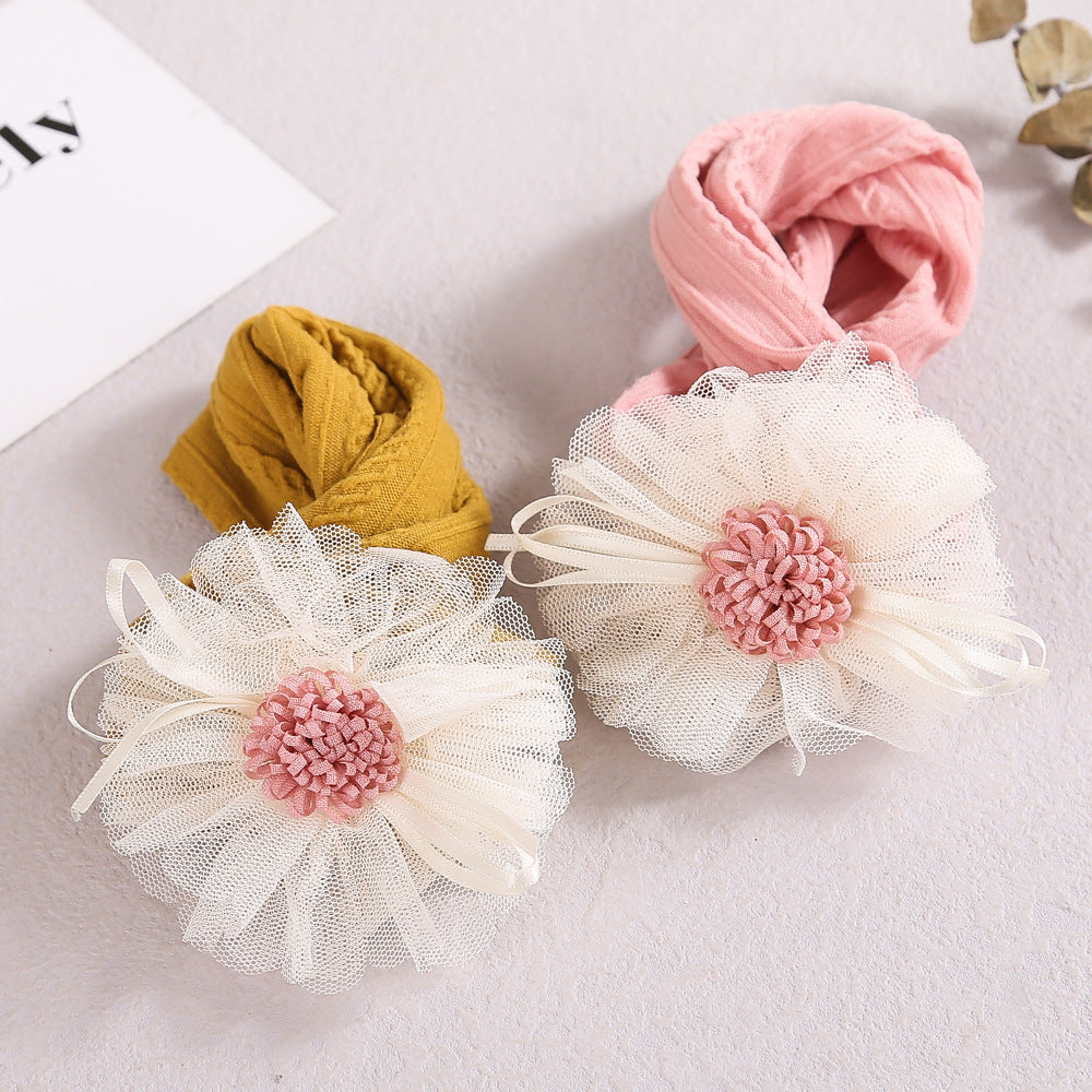 Baby Lace Floral Elastic Cotton Headband in various colors with floral lace design, perfect for baby girls.