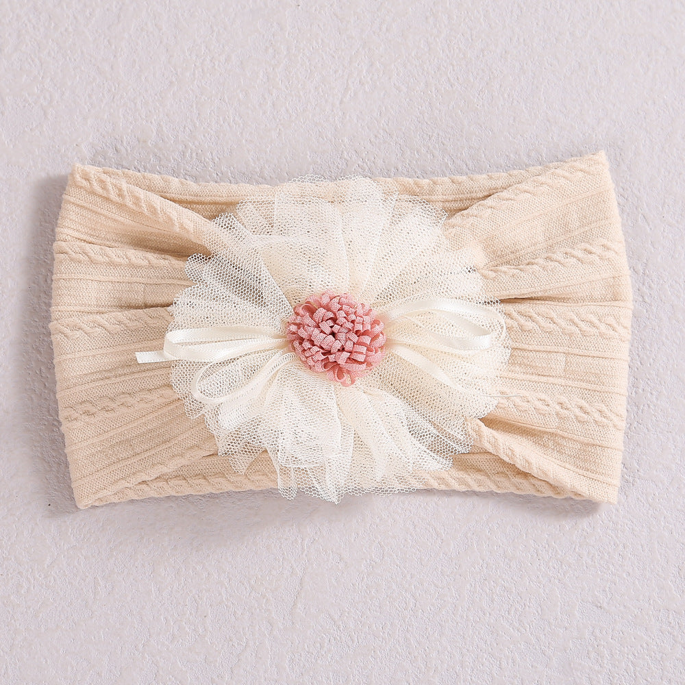 Baby Lace Floral Elastic Cotton Headband in various colors with floral lace design, perfect for baby girls.