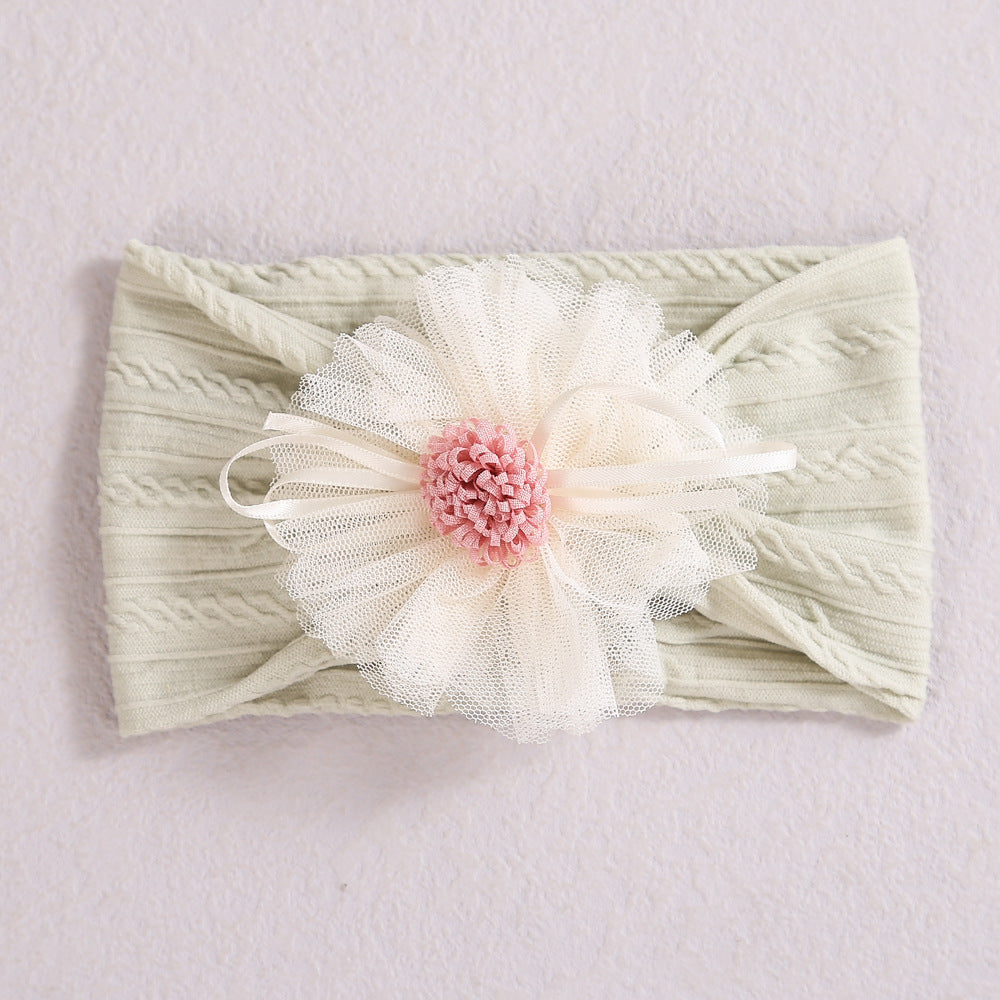 Baby Lace Floral Elastic Cotton Headband in various colors with floral lace design, perfect for baby girls.