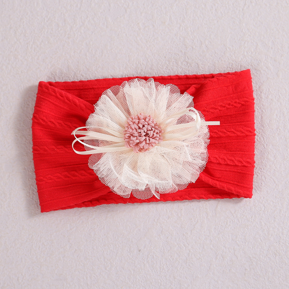 Baby Lace Floral Elastic Cotton Headband in various colors with floral lace design, perfect for baby girls.