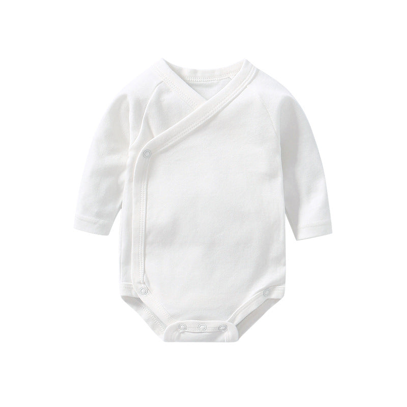 Baby Multi Color Bias Placket Long Sleeve Onesies in various colors with slanting button design, made from soft cotton fabric.