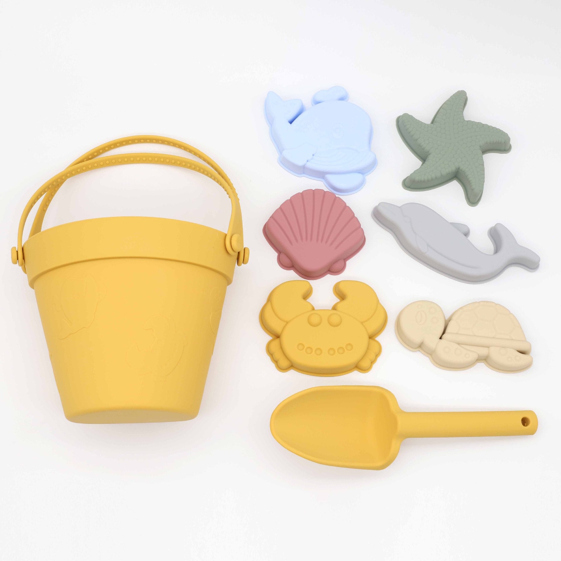 Colorful Baby Ocean Series Parent-Child Sand Digging Set including bucket, rake, and sifter for beach fun.