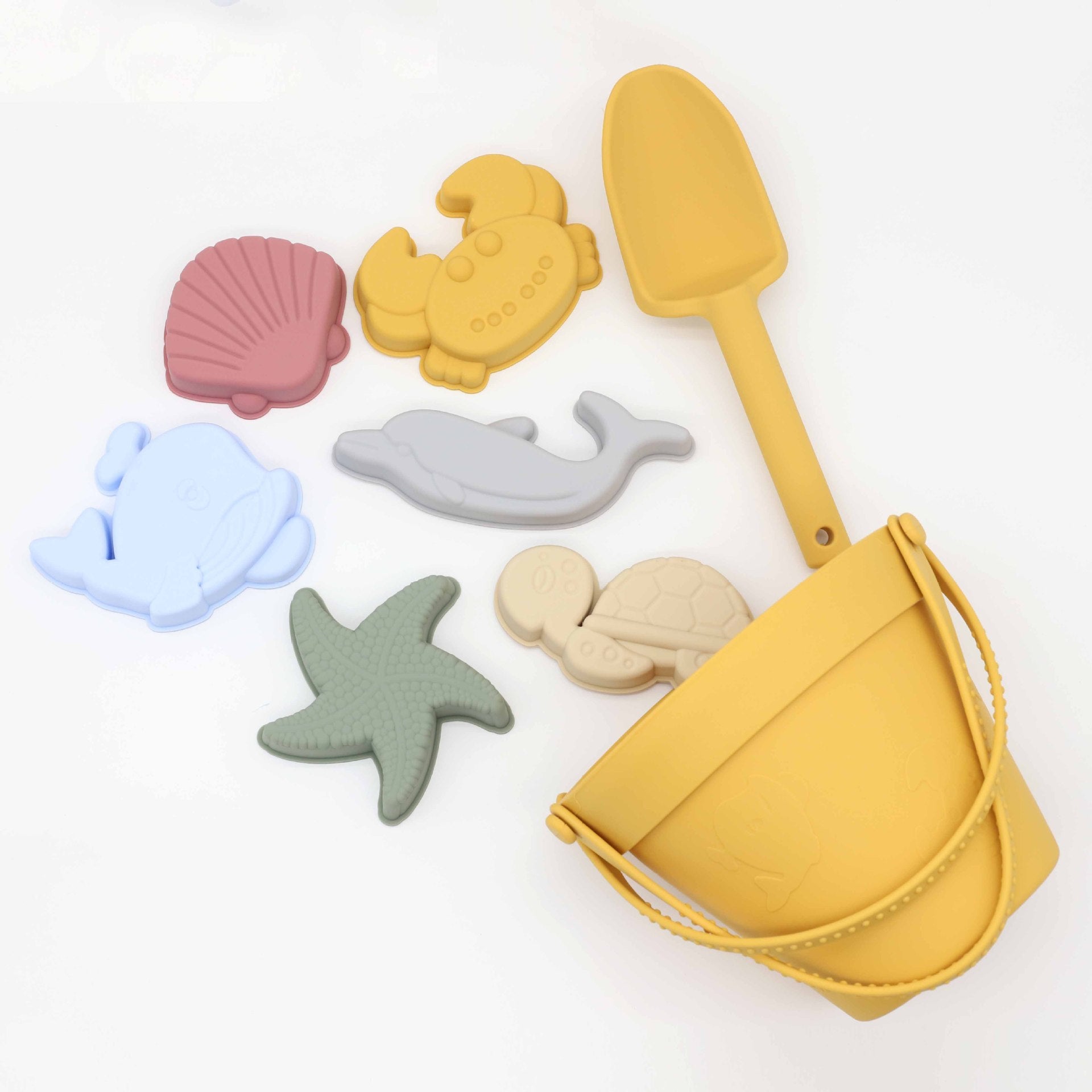 Colorful Baby Ocean Series Parent-Child Sand Digging Set including bucket, rake, and sifter for beach fun.