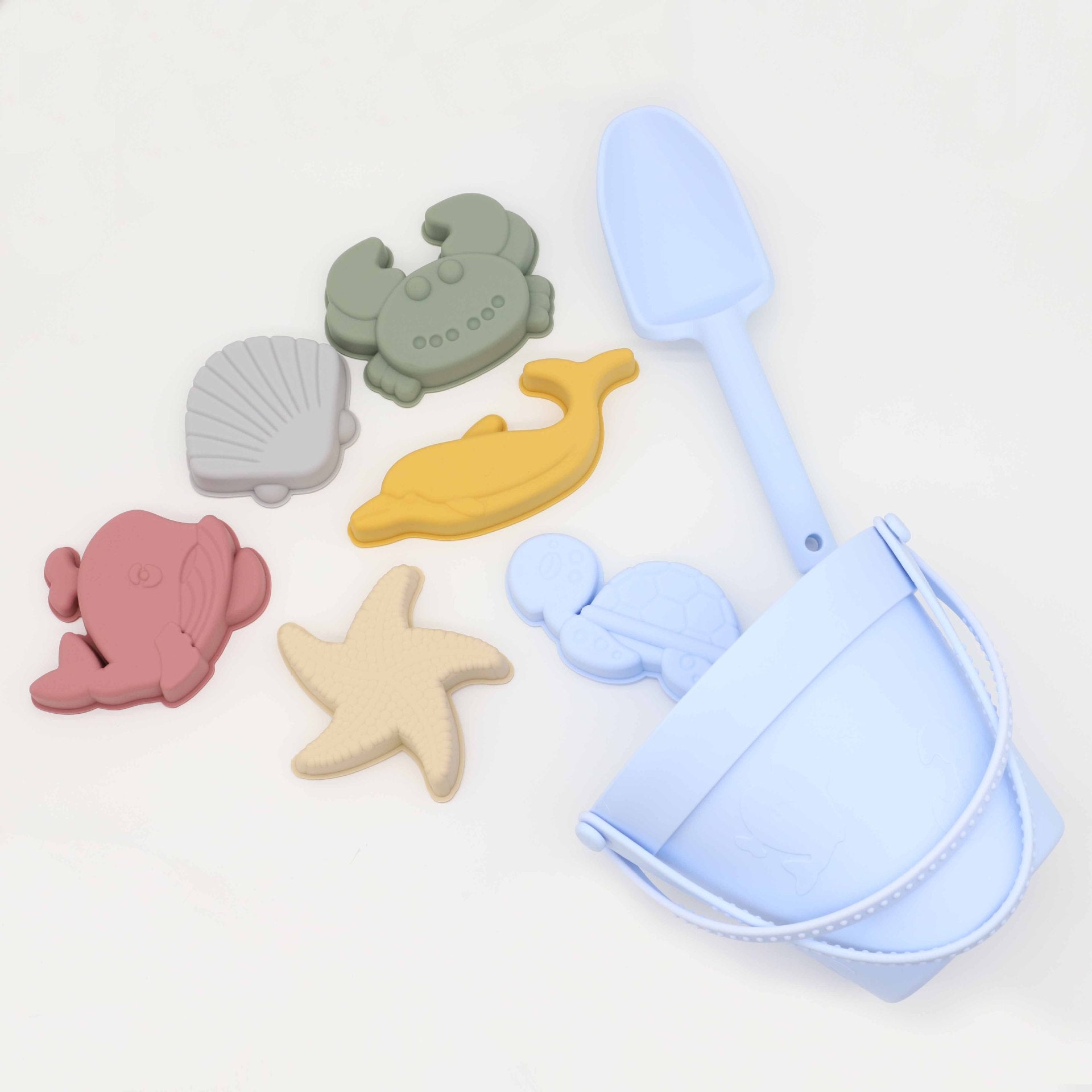 Colorful Baby Ocean Series Parent-Child Sand Digging Set including bucket, rake, and sifter for beach fun.