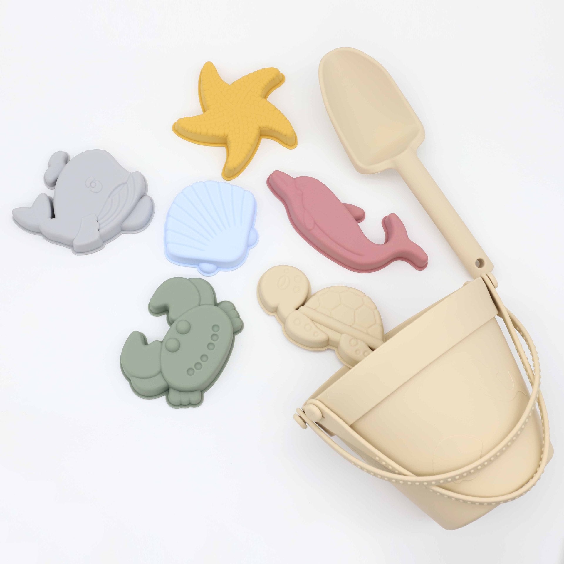 Colorful Baby Ocean Series Parent-Child Sand Digging Set including bucket, rake, and sifter for beach fun.