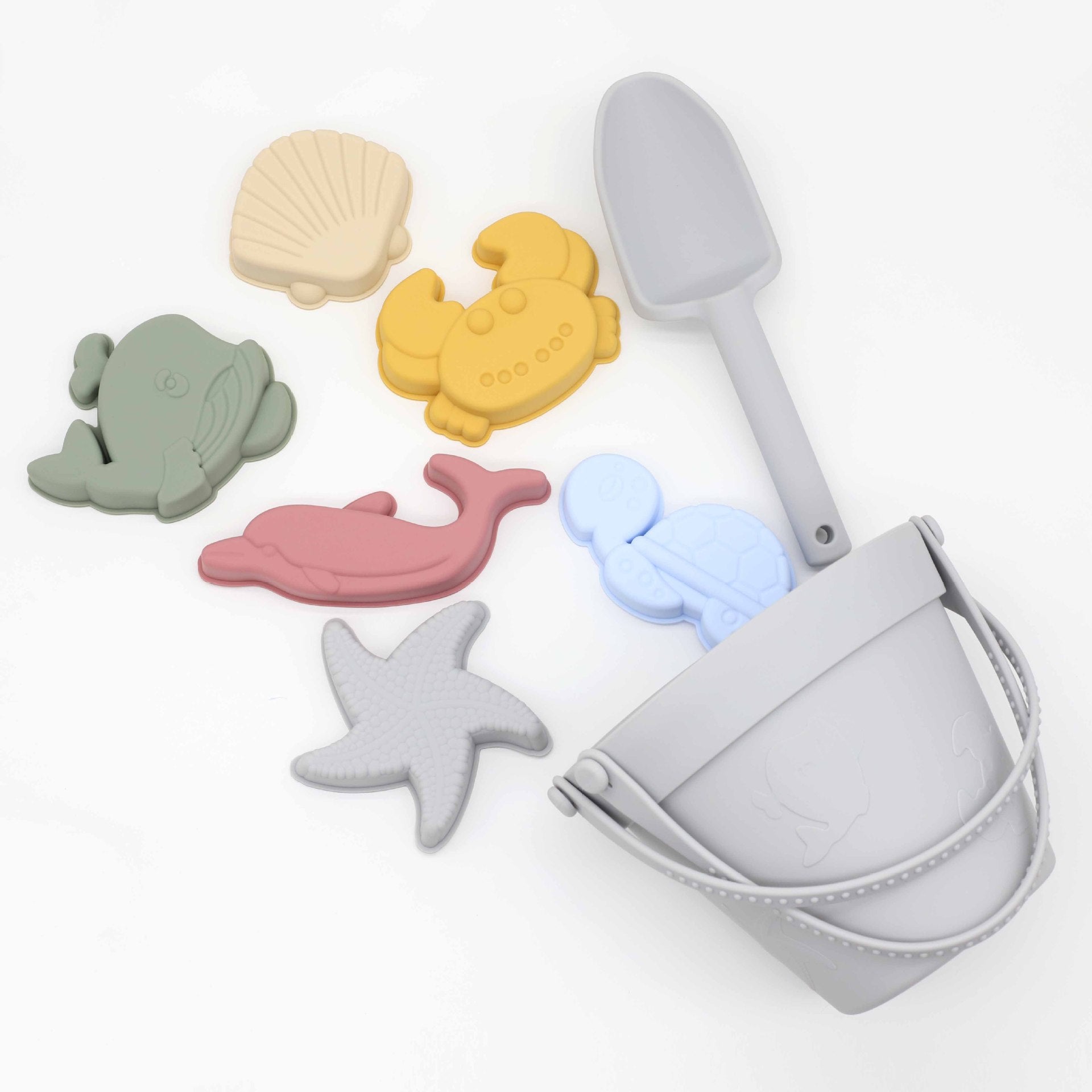 Colorful Baby Ocean Series Parent-Child Sand Digging Set including bucket, rake, and sifter for beach fun.