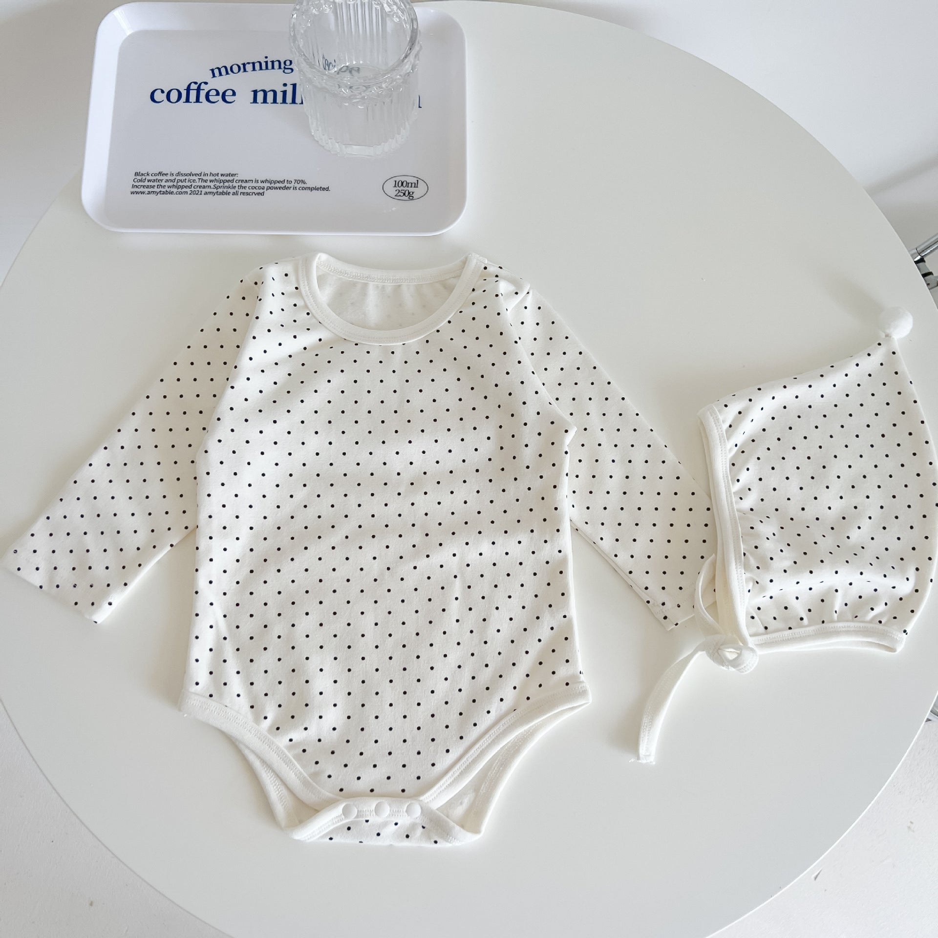 Baby Polka Dot Pattern Bodysuit with detachable wings, showcasing white and khaki colors, perfect for baby girls and boys.