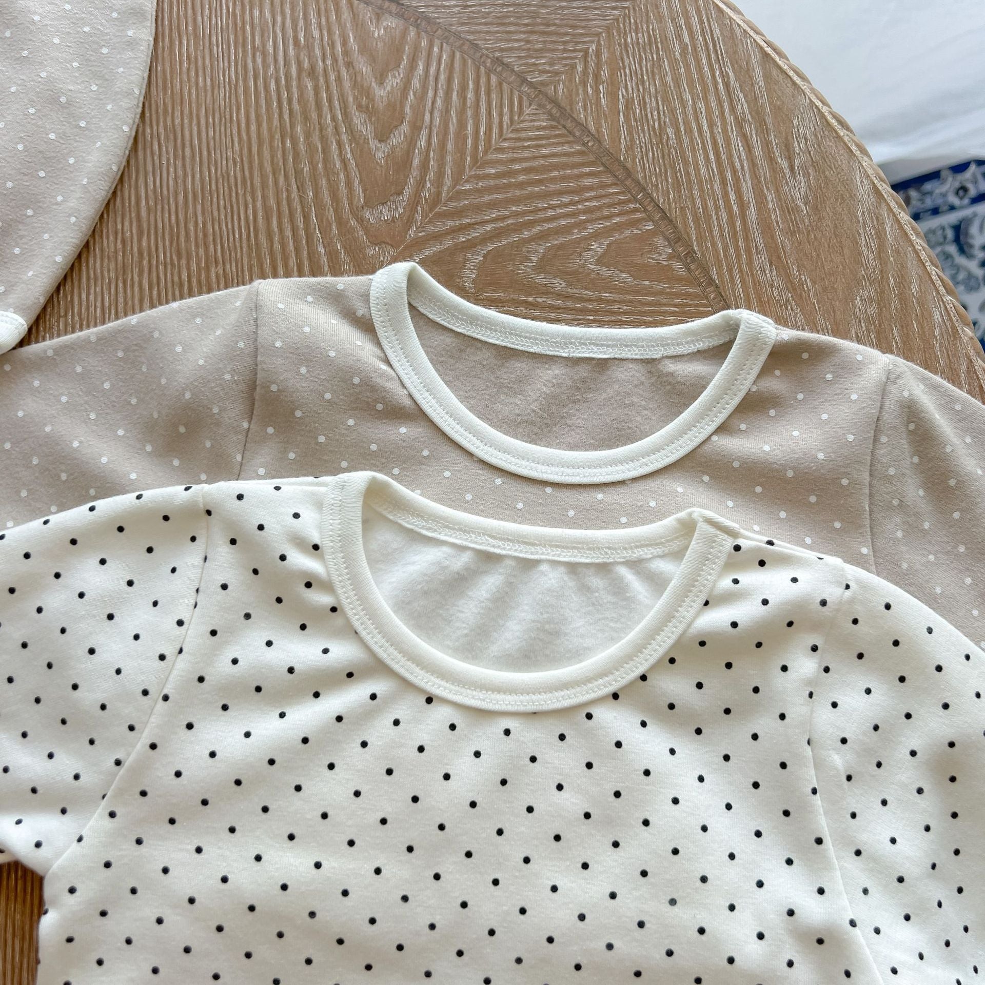 Baby Polka Dot Pattern Bodysuit with detachable wings, showcasing white and khaki colors, perfect for baby girls and boys.