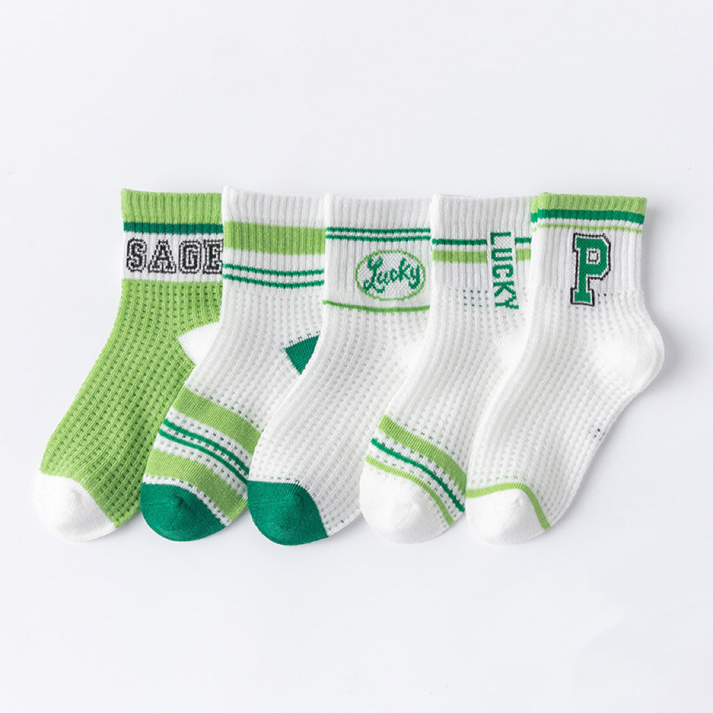 A colorful assortment of Baby Print Pattern Mesh Soft Cotton Socks, featuring cartoon designs and solid colors, perfect for infants and toddlers.