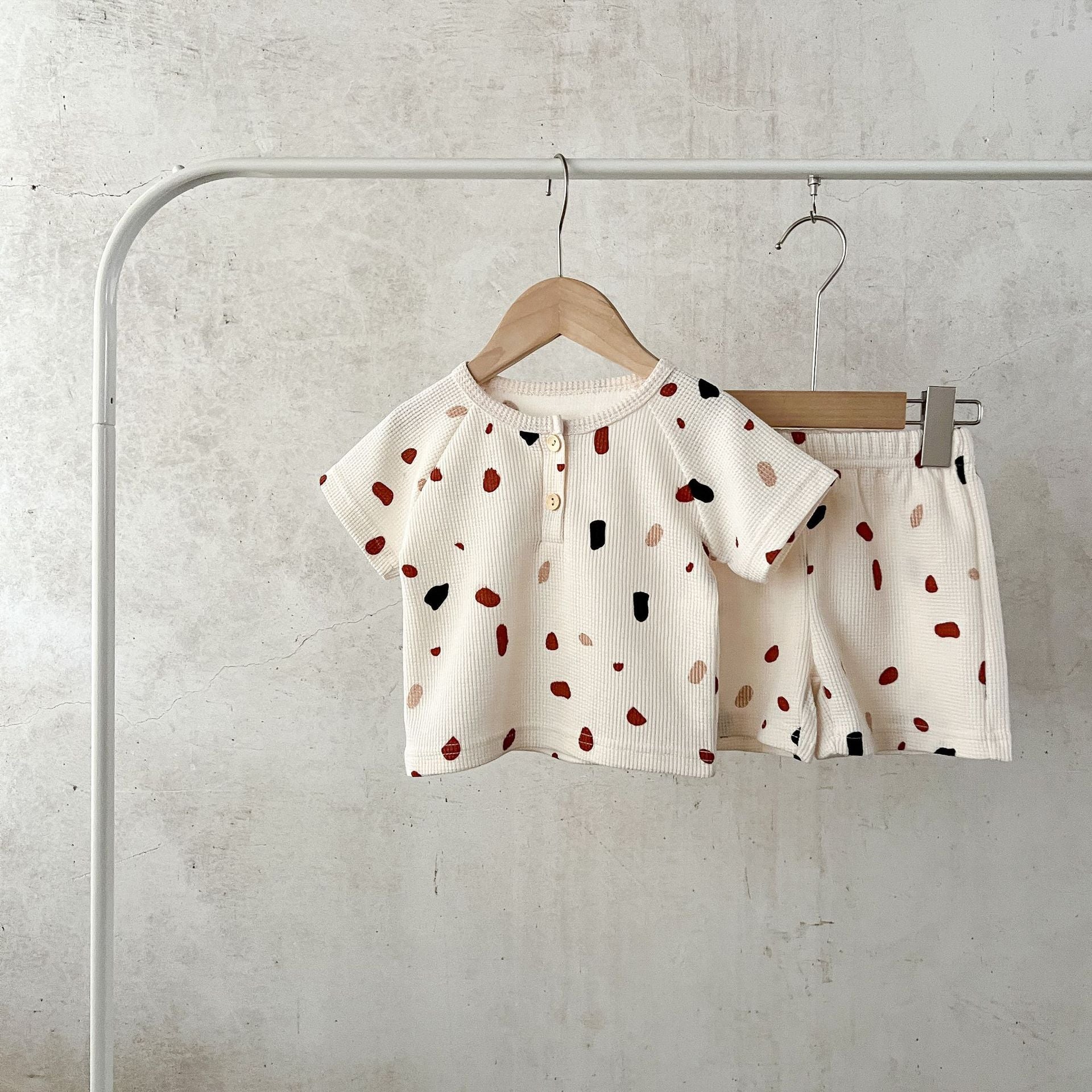 Baby Print Pattern Multi-Style Waffle Fabric Shorts Sets in various colors and patterns, showcasing soft cotton material and stylish designs.